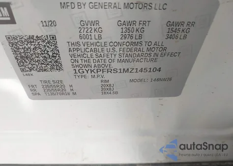 2021 Cadillac Xt6 Premium Luxury из США, поврежденный, VIN 1GYKPFRS1MZ145104